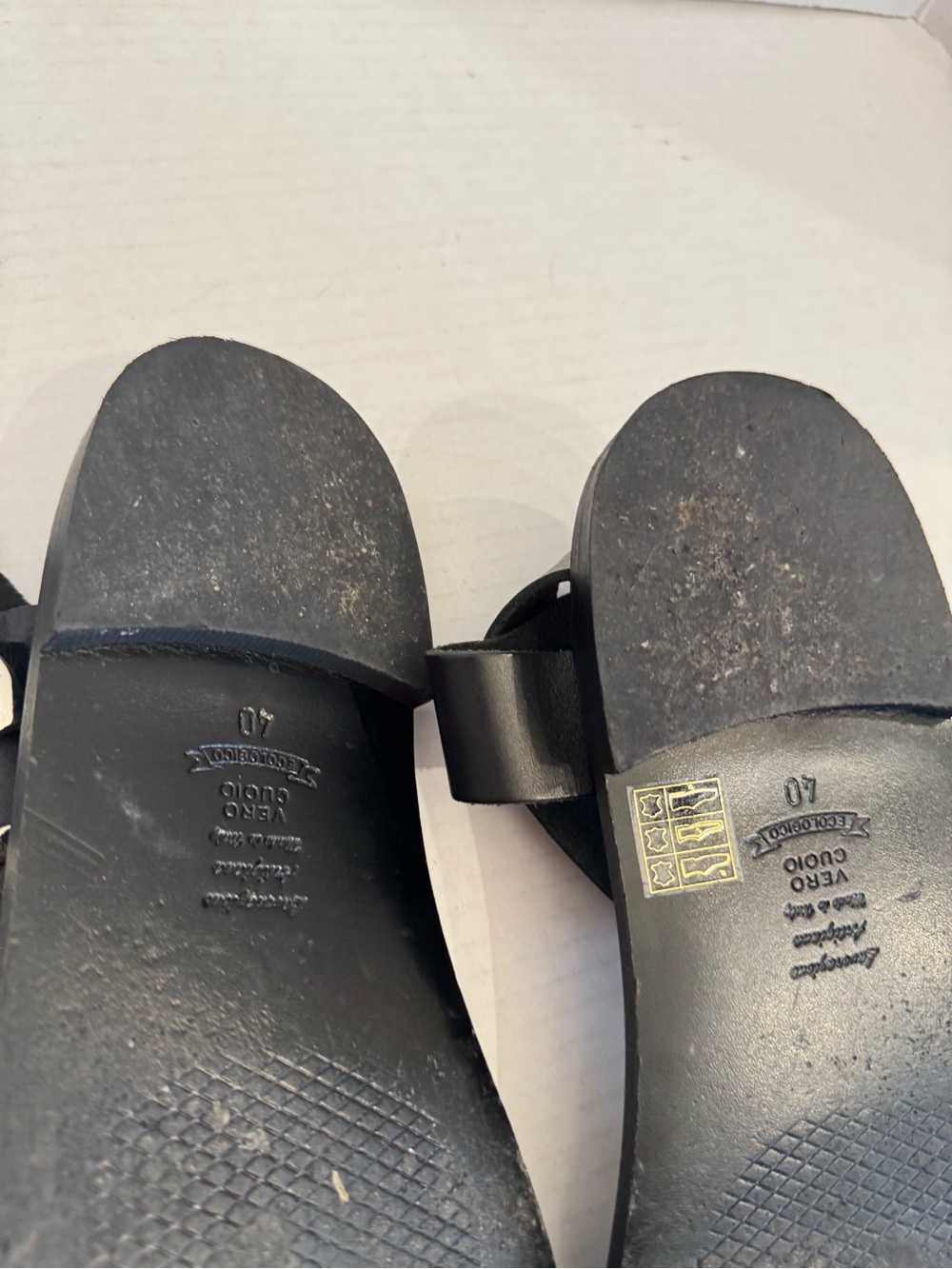 Made in Italy Black Strappy Leather Sandals Gold Buckle Women's EU 40 US 9.5 - Picture 14 of 16